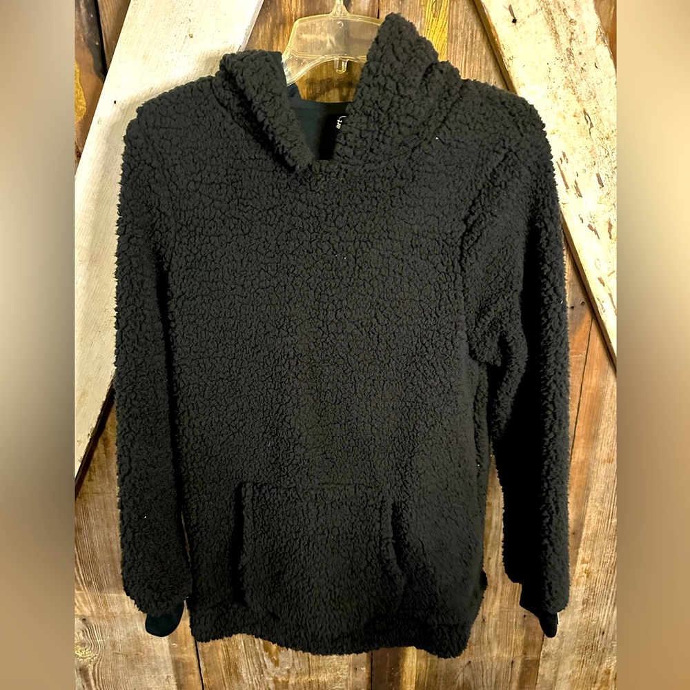 NWT Art class black faux fur fuzzy hoodie sz 16